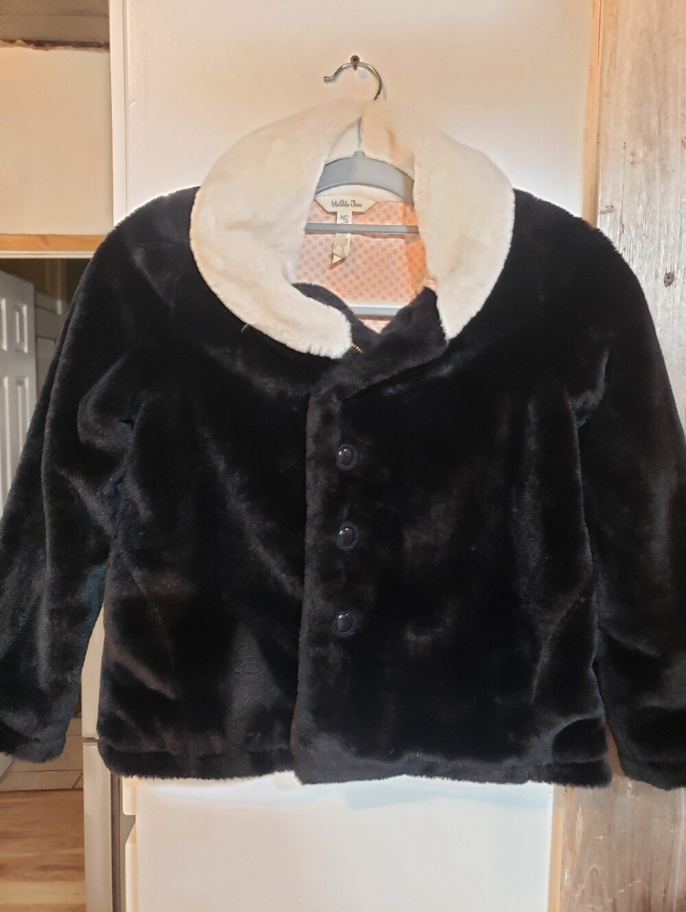 Matilda Jane Just Imagine Artis Black Faux Fur Coat Pink Polka Dot Lining 10